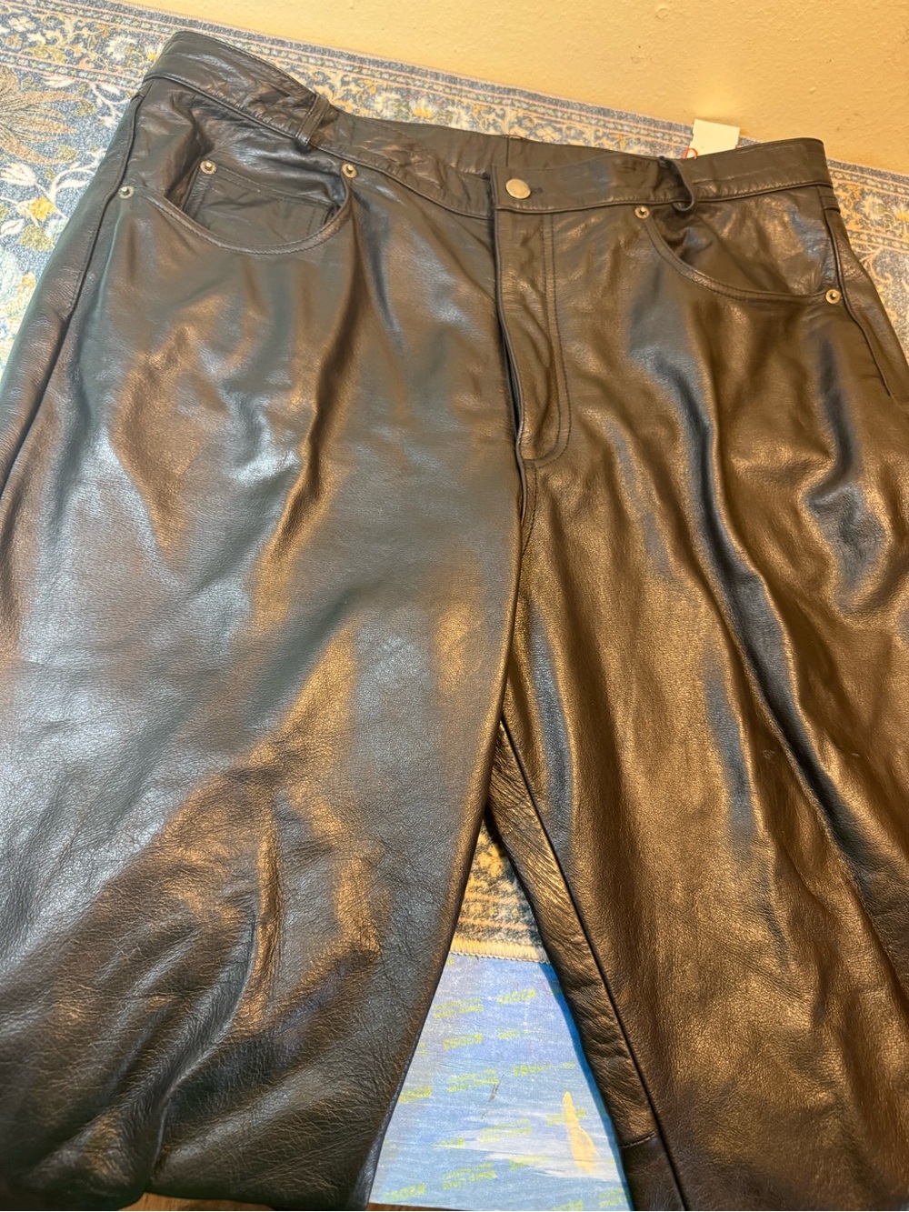 First Manufacturing Company Black Leather Motorcycle Pants 40